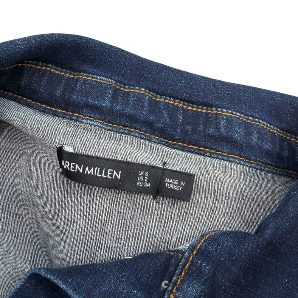 Karen Millen Dark Wash Denim Midi Shirt Dress Button Front Long Sleeve US 2 - Picture 10 of 11